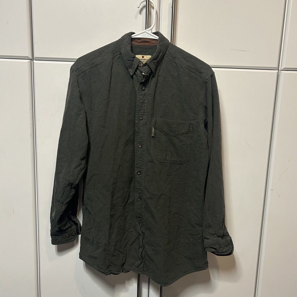 Woolrich Mens Flannel Shirt Medium Gray Green Button Down Long Sleeve Cotton